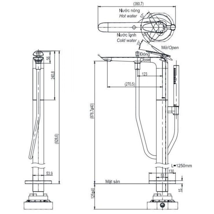 Vòi xả bồn tắm TOTO TBP03301AA đặt sàn nóng lạnh - 2