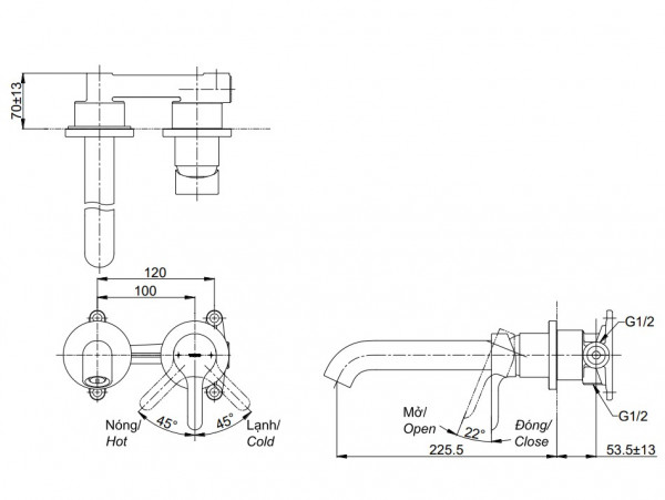 Vòi lavabo nóng lạnh gắn tường LB TOTO TLS01310B - 7