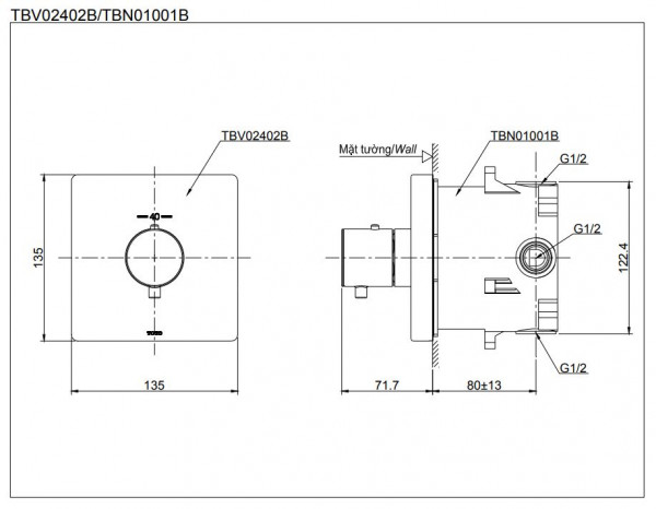 Set sen tắm âm tường 3 đường nước nhiệt độ TOTO GLOBAL FITTINGS TBW02004A - 7
