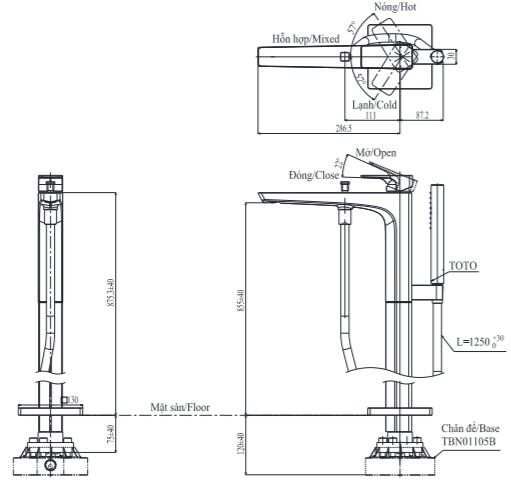 Vòi xả bồn tắm TOTO TBG07306AA nóng lạnh