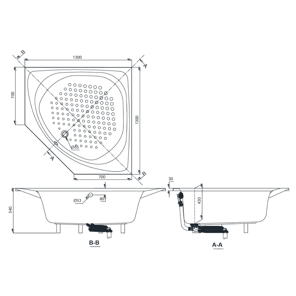Bồn tắm TOTO PAY1300PE#W TVBF412 DB505R-2B nhựa 1m3 đặt góc gồm bộ xả thải - 5