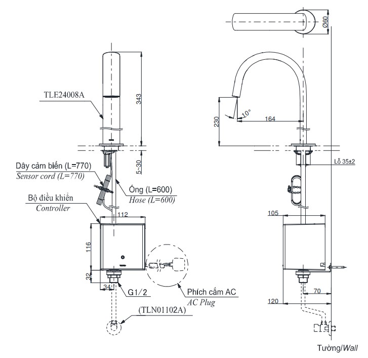 Vòi lavabo cảm ứng TOTO TLE24008A