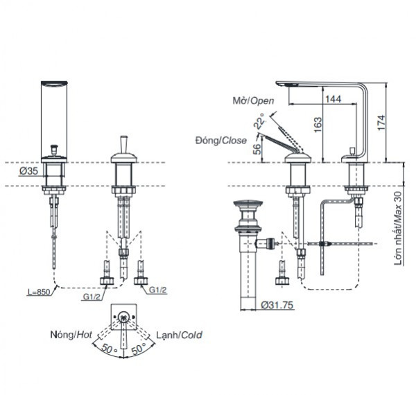 Vòi lavabo nóng lạnh ZL TOTO TLP02304B - 19