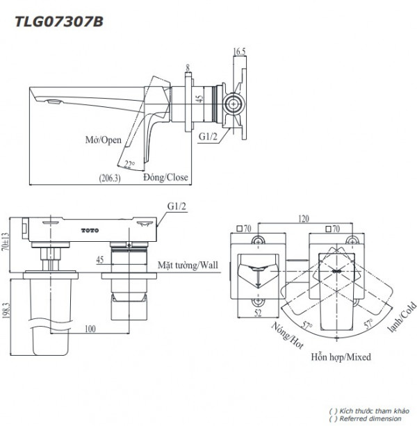 Vòi lavabo nóng lạnh gắn tường GE TOTO TLG07307BB (TLG07307B) - 4