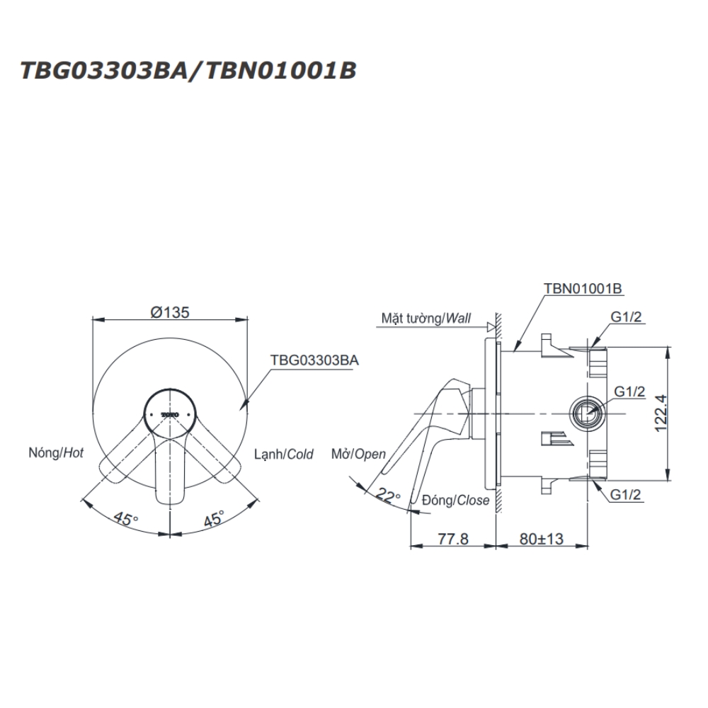 Van gật gù điều chỉnh nóng lạnh TOTO TBG03303BA - 2