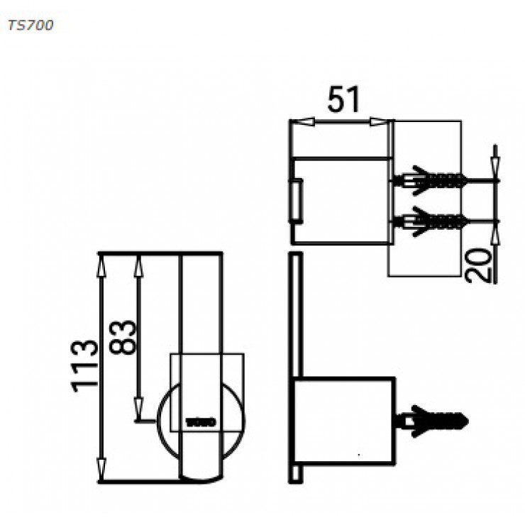 Bản vẽ kỹ thuật móc áo TOTO Grand A TS700