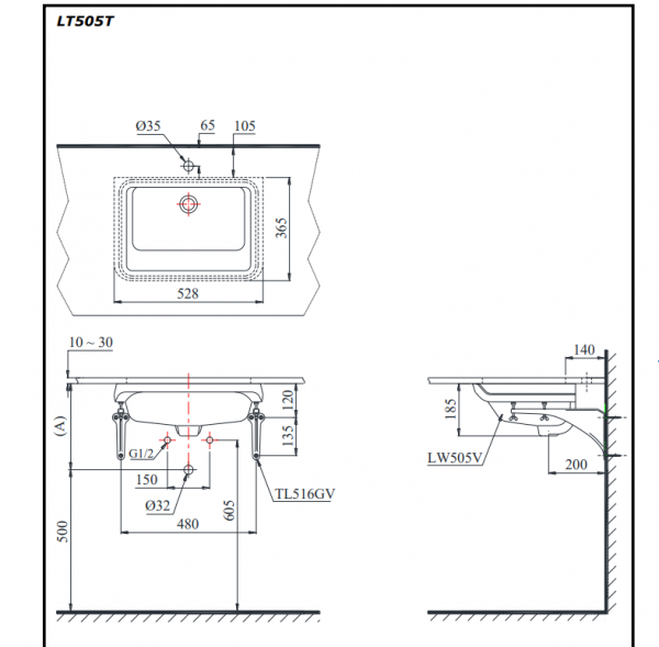 Chậu rửa mặt lavabo âm bàn TOTO LT505T#XW - 6