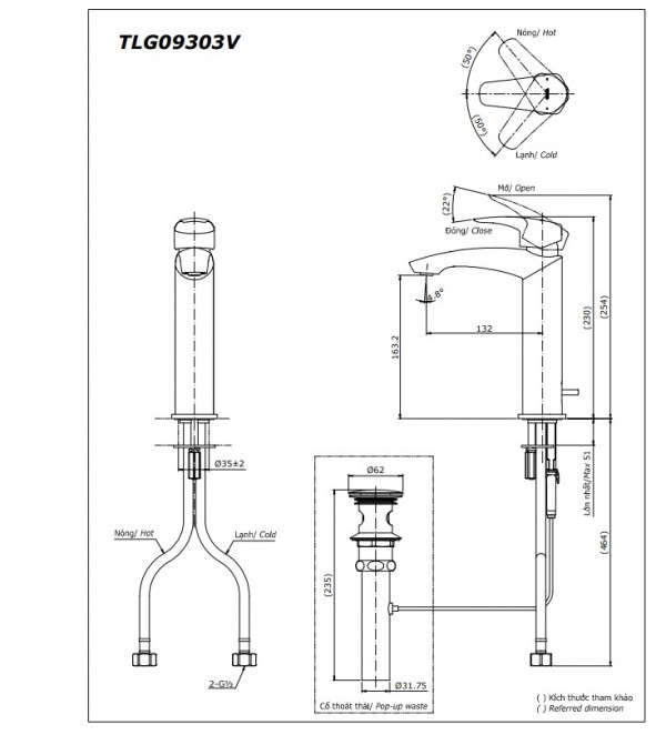 Vòi lavabo nóng lạnh GM TOTO TLG09303V - 14
