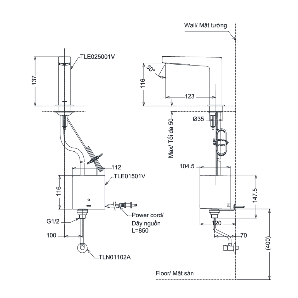 Vòi lavabo cảm ứng TOTO TLE25001V - 2
