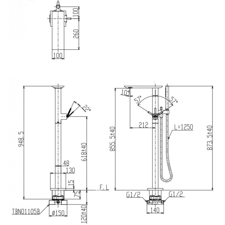 Vòi xả bồn tắm TOTO TBP02303AA TBN01105B đặt sàn nóng lạnh (kèm đế)