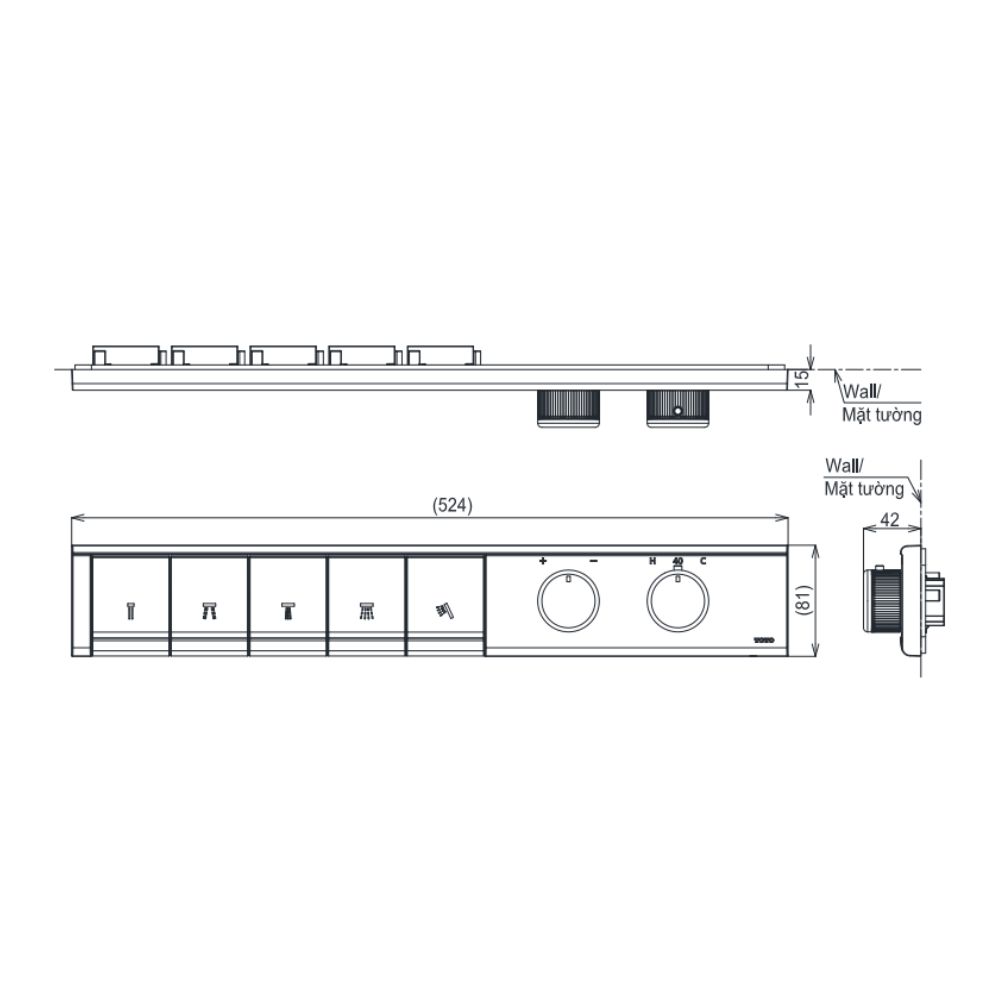 Bảng điều khiển nhiệt độ TOTO TBV11150A kèm nút chuyển hướng 5 đường nước