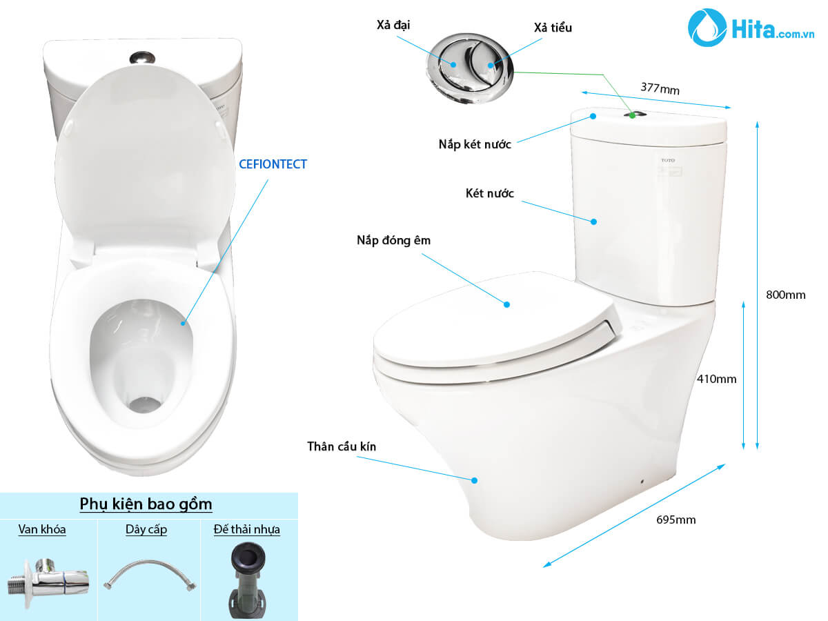 Bồn cầu 2 khối TOTO CS818DT2 nắp đóng êm TC393VS