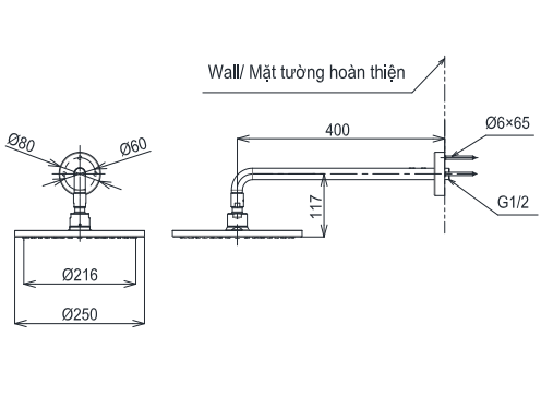 Bát sen tắm gắn tường TOTO TBW07002A (tròn, 250 mm) - 7