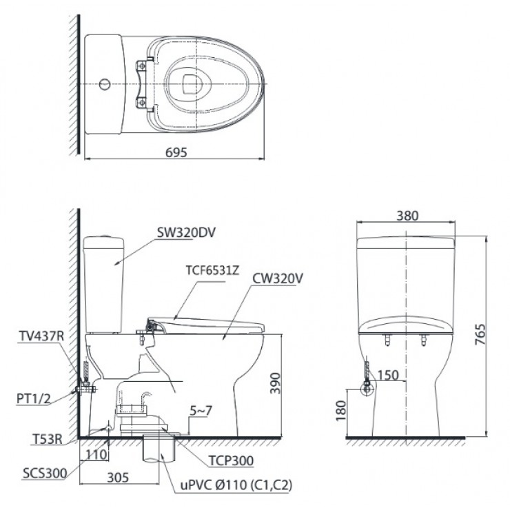 Bồn cầu nắp rửa điện tử TOTO CS320DRW6