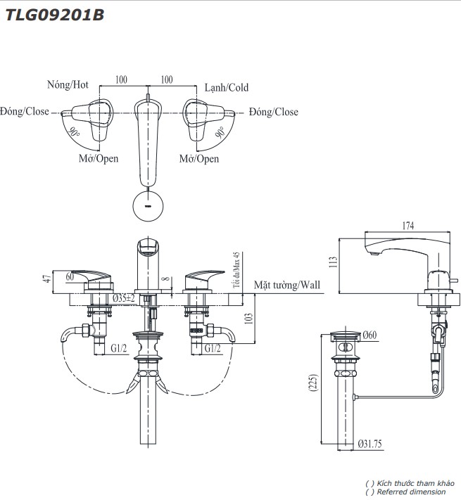 Vòi lavabo nóng lạnh GM TOTO TLG09201BA