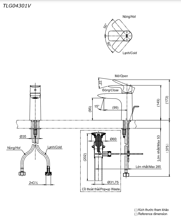 Vòi lavabo nóng lạnh GA TOTO TLG04301V - 9