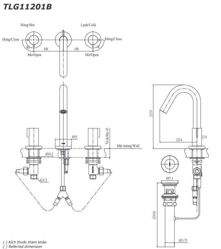 Vòi lavabo nóng lạnh GF TOTO TLG11201B