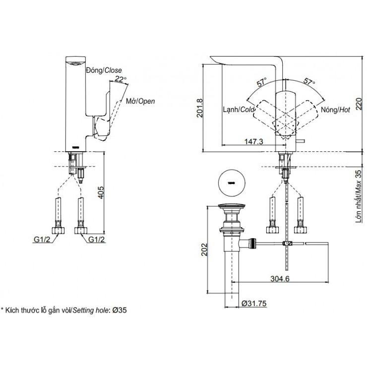 Vòi lavabo nóng lạnh GR TOTO TLG02309BB (TLG02309B)