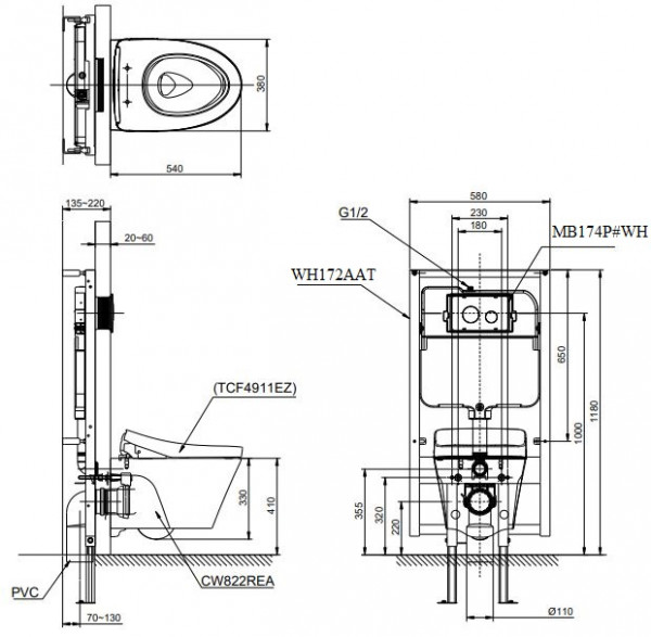 Bồn cầu treo tường điện tử S7 (giấu dây) xả tự động TOTO CW822REA TCF4911EZ WH172AAT TCA464 MB176GH - 14