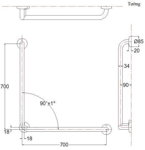Thanh tay vịn chữ L TOTO T113BL9/T110D3R(x3) - 6