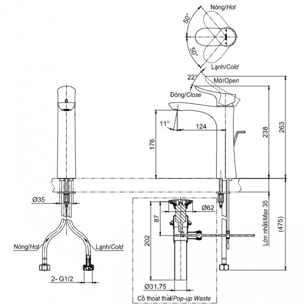 Vòi lavabo nóng lạnh GO TOTO TLG01304V1 - 2