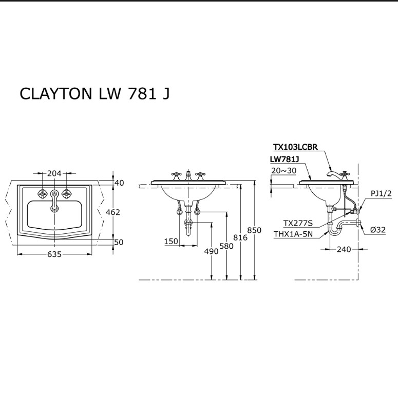 Chậu lavabo dương vành TOTO LW781J