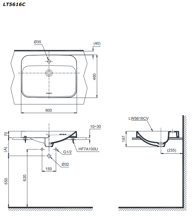 Chậu rửa lavabo đặt bàn TOTO LT5616C - 7