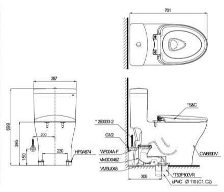 Bồn cầu TOTO MS855DW14 1 khối nắp điện tử Washlet C5 TCF24410AAA - 11