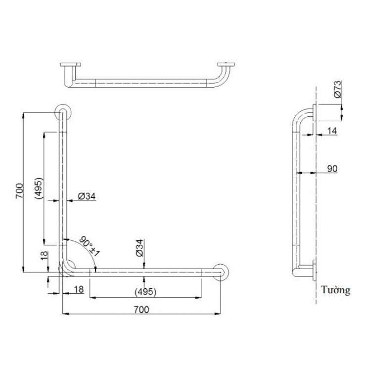 Thanh tay vịn chữ L TOTO T114CL9R/T110D3R(x3)