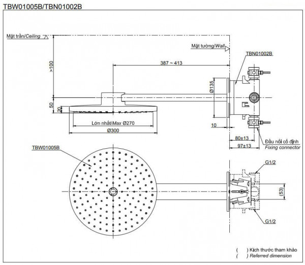 Set sen tắm âm tường 3 đường nước nhiệt độ TOTO GLOBAL FITTINGS TBW01005B - 9