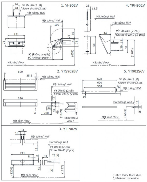 Bộ phụ kiện nhà tắm TOTO YS902N5V (5 món, tròn, G Series) - 2