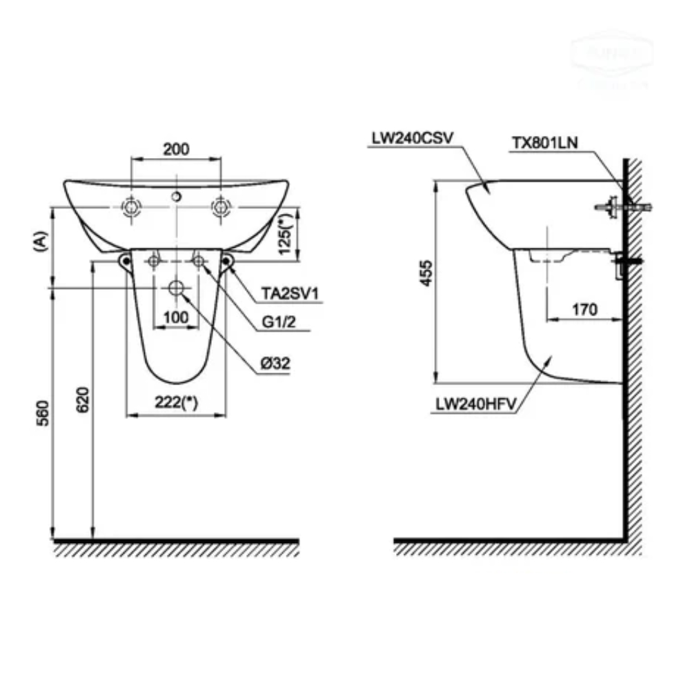 Chân chậu lavabo lửng TOTO L240HF - 5