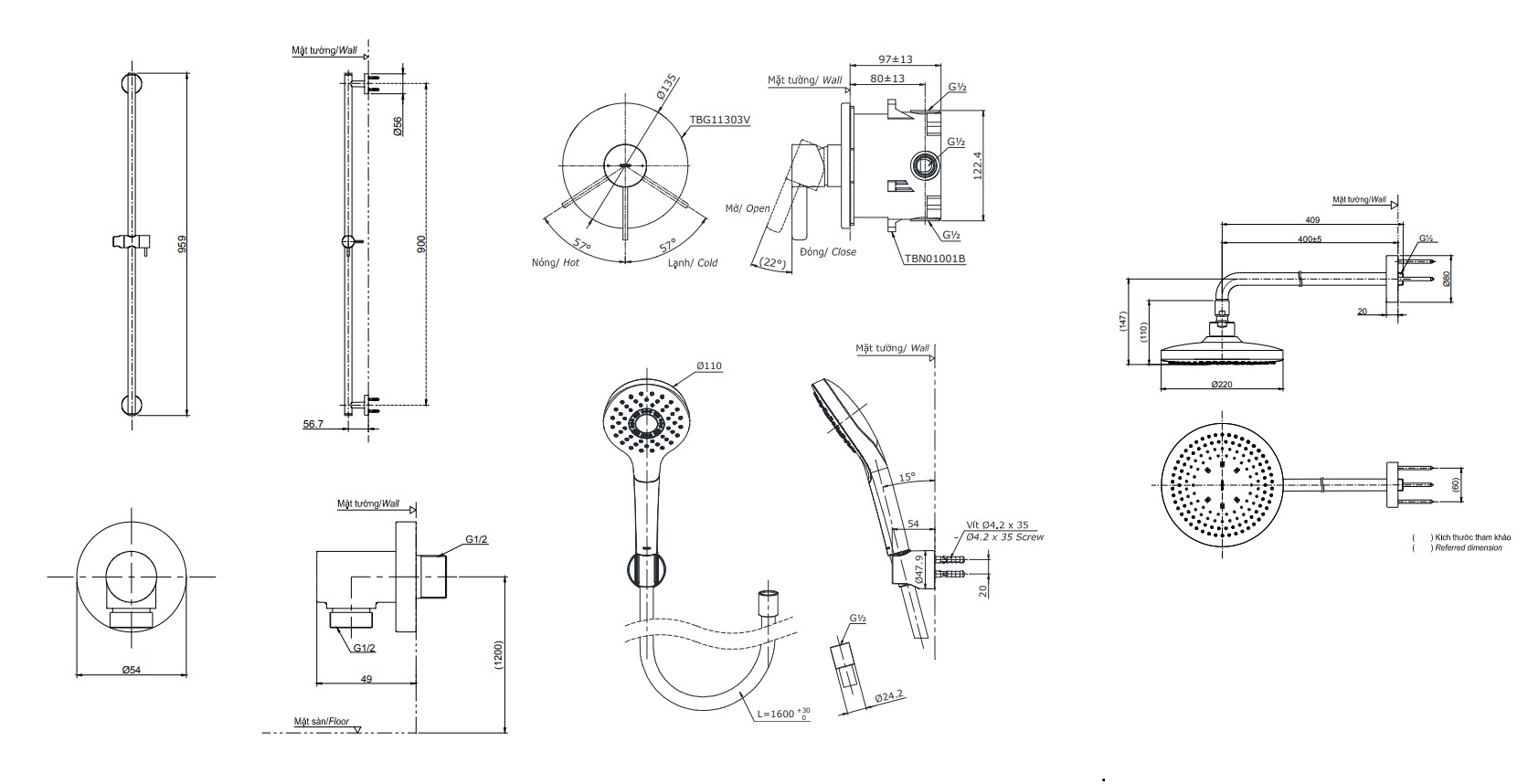 Bộ sen âm TOTO TBW01003A nóng lạnh