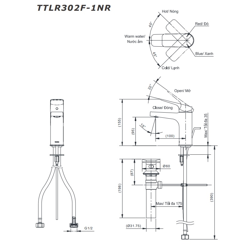 Vòi lavabo nóng lạnh Rei-S TOTO TTLR302F-1NR - 9