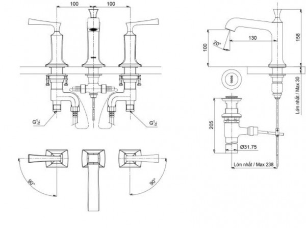 Vòi lavabo nóng lạnh TOTO DL224A#PG - 2
