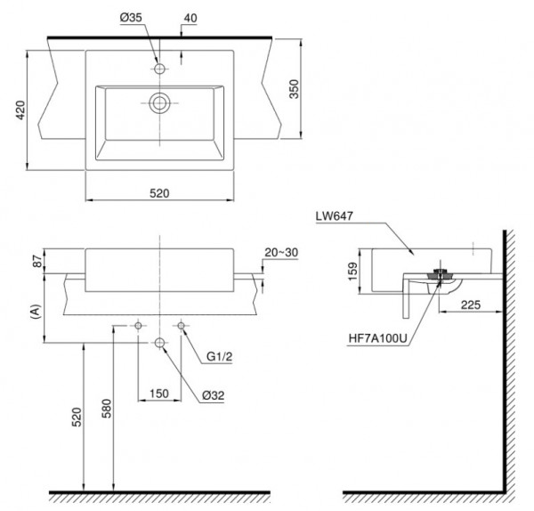 Chậu rửa mặt lavabo bán âm TOTO LT647CS - 10