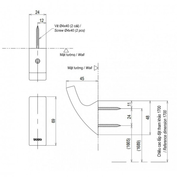 Móc áo G vuông TOTO YRH903V - 6