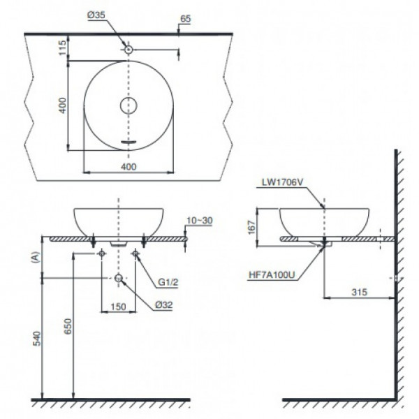 Chậu rửa lavabo đặt bàn TOTO LT1706 - 7