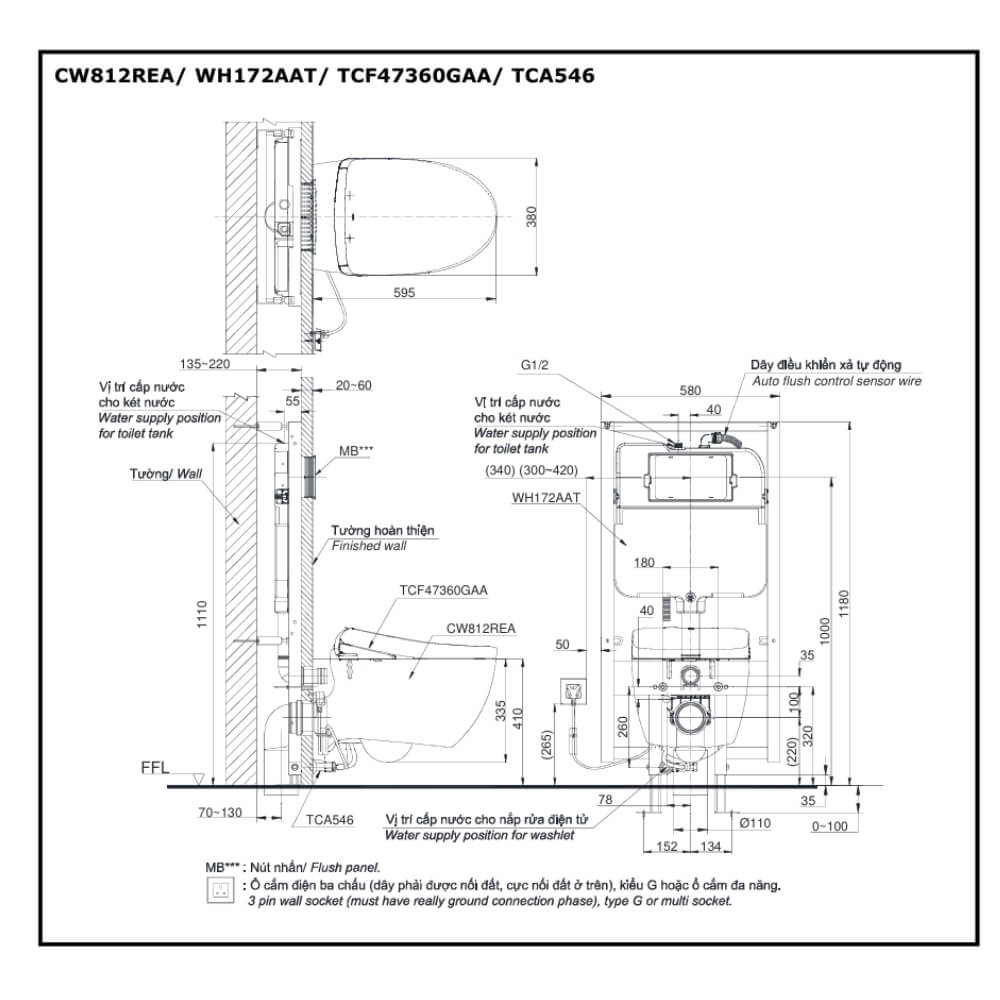Bồn cầu treo tường nắp rửa điện tử S7 (giấu dây) xả tự động TOTO CW812REA TCF47360GAA WH172AAT TCA546 MB171M#SS - 3