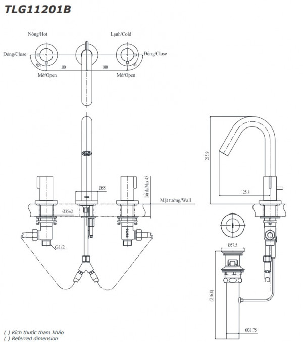 Vòi lavabo nóng lạnh GF TOTO TLG11201B - 2