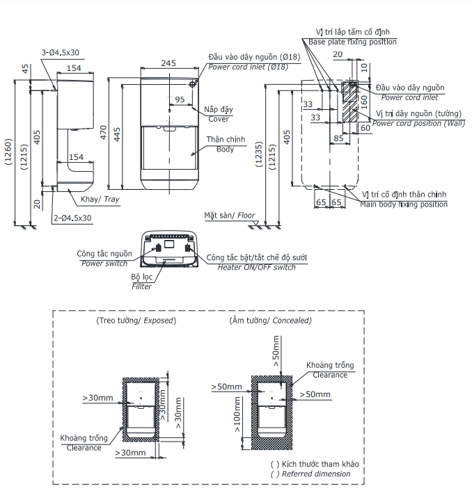 Máy sấy tay TOTO TYC322W có khay hứng nước