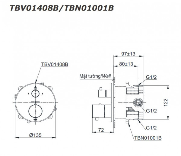 Set sen tắm âm tường 3 đường nước nhiệt độ TOTO GLOBAL FITTINGS TBW01005B - 7