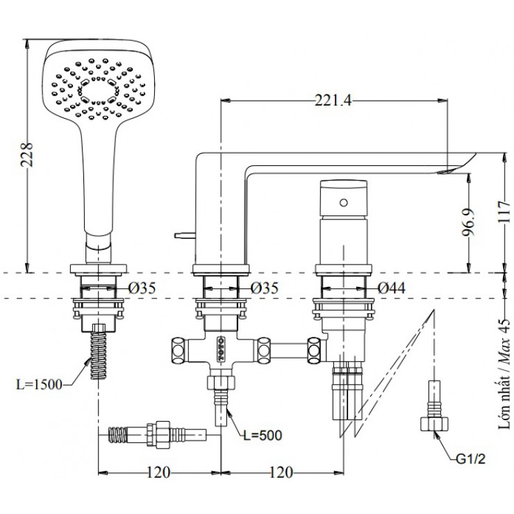Vòi xả bồn tắm nóng lạnh TOTO TBG02305AA (TBG02305B)