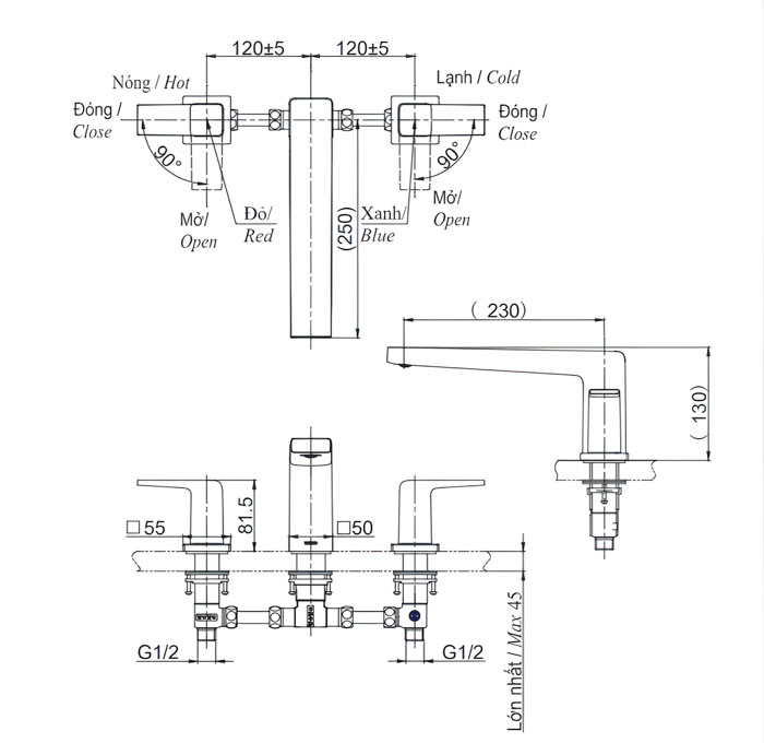 Vòi xả bồn tắm TOTO TBG10201B nóng lạnh