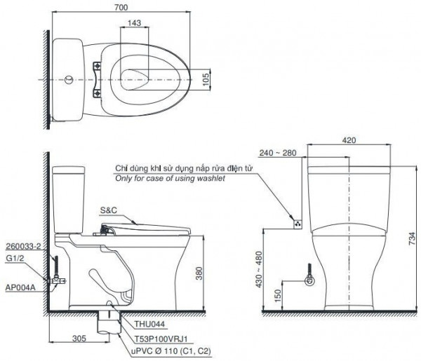 Bồn cầu TOTO CS735DW11 2 khối nắp điện tử Washlet S7 TCF4911Z - 2