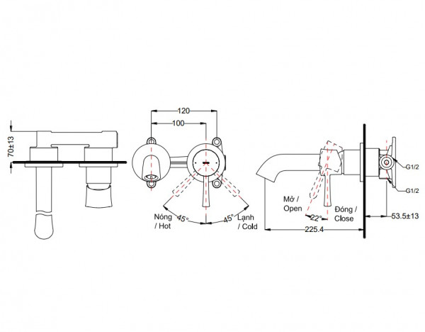 Vòi lavabo nóng lạnh gắn tường LN TOTO TLS02308B - 7