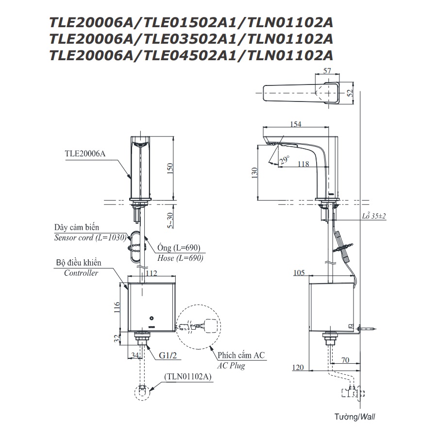 Vòi lavabo cảm ứng TOTO TLE20006A - 12