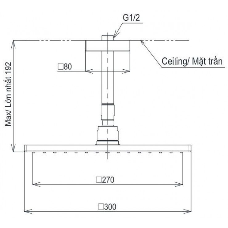Bát sen tắm gắn trần TOTO TBW08003A1 (vuông, 300 mm) - 4