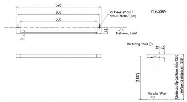 Thanh vắt khăn đơn TOTO YT902S6V - 18