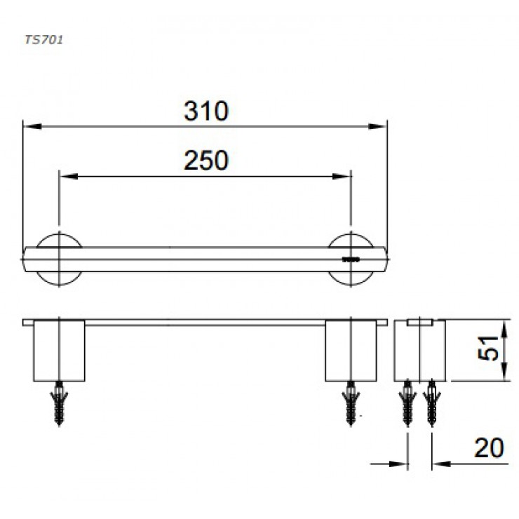 Thanh vắt khăn đơn TOTO TS701 Grand A (25cm)